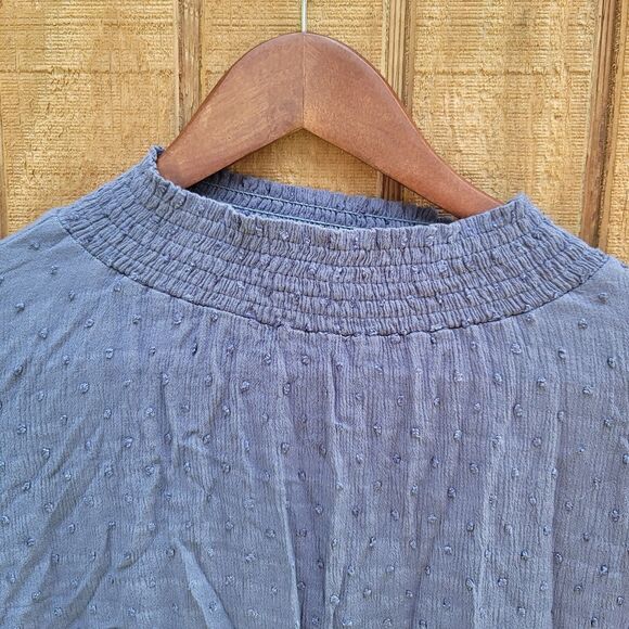 Easel Blue Swiss Dot Balloon Sleeve Blouse Womens Size M - Picture 2 of 11